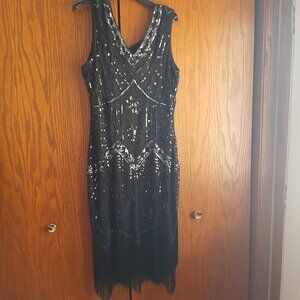 NEW ! 1920s Babeyond Gatsby Dress V Neck Black & Sequin Size 3XL